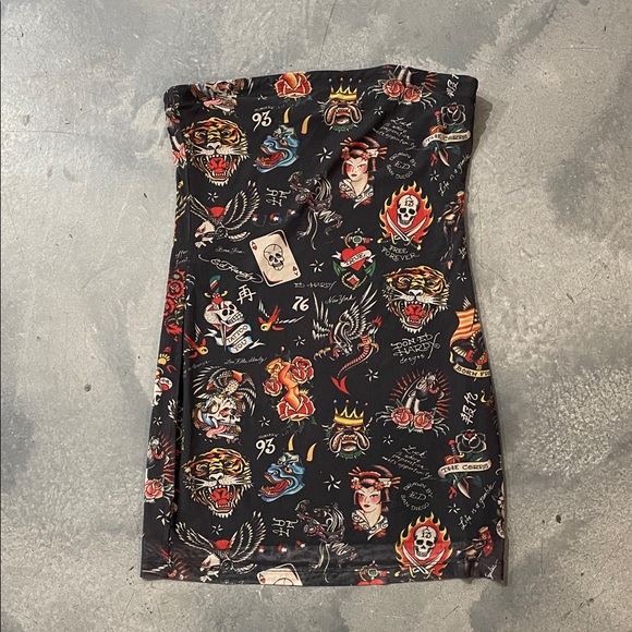 Ed Hardy Tattoo Print Mesh Mini Dress - Black – Dolls Kill Sz L Women’s - Picture 3 of 5